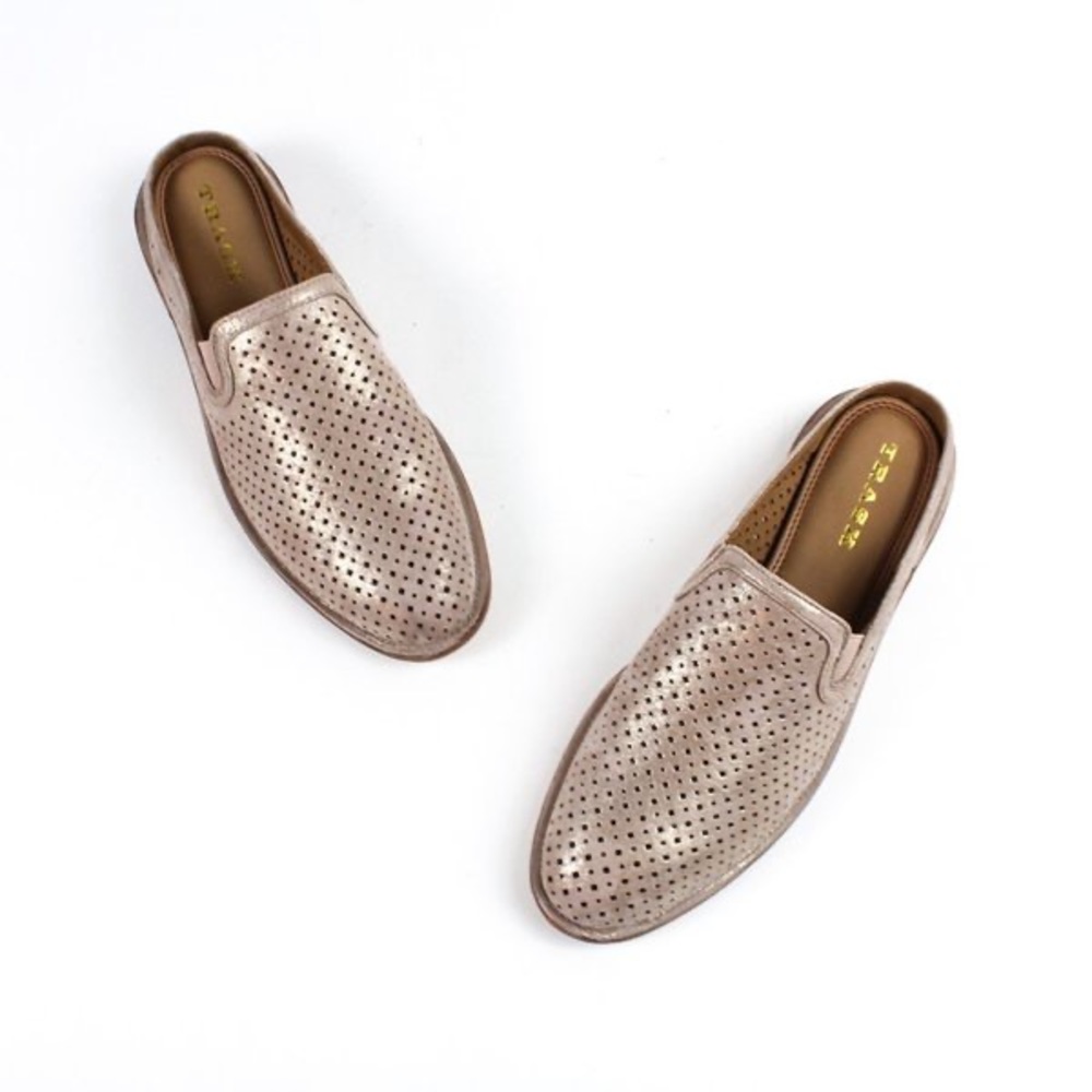Trask Ashley Perforated Slip On Mule in Metallic Dusty Rose